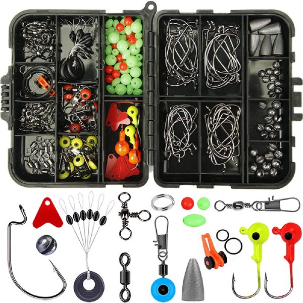 Smartonly 205PCS Fishing Accessories Set Including Jig Hooks Bullet Bass