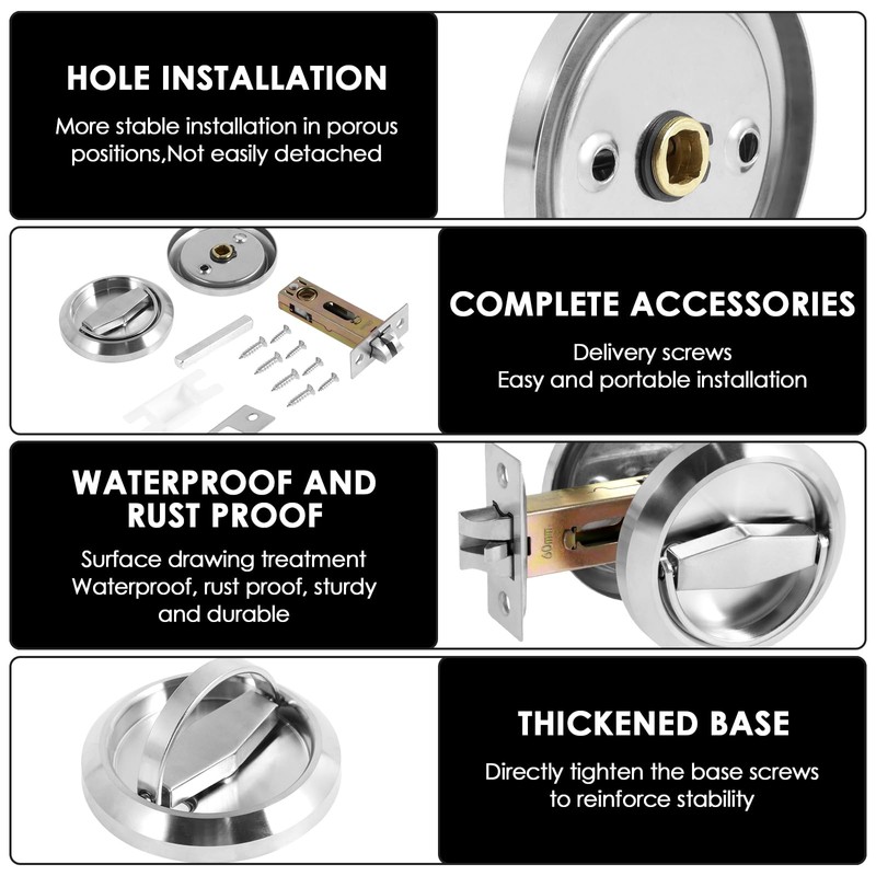 NEMTMCUA Stainless Steel Round Recessed Door Lock, Keyless Recessed Cup