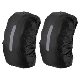 PATIKIL 40-50L Waterproof Backpack Rain Cover, 2 Pcs Non-Slip Backpack Cover with Vertical Reflective Strap Stay Dry for Hiking, Camping, Hunting, M, Black/Black