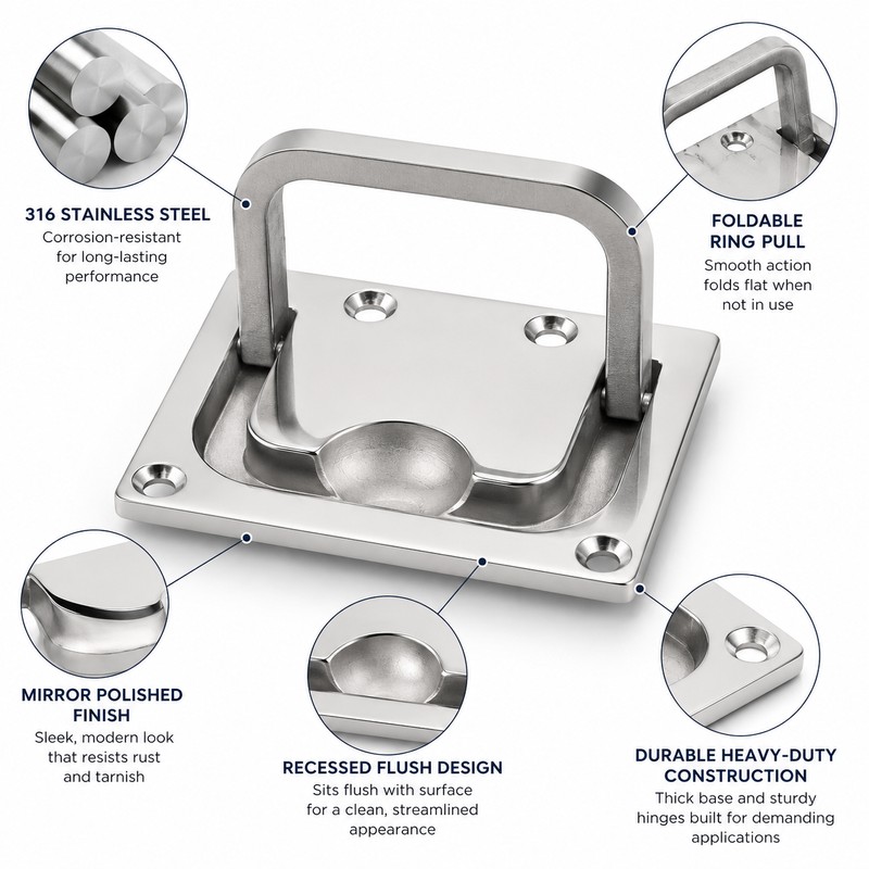 316 Stainless Steel Ring Pull Handle for Flush Mount Use