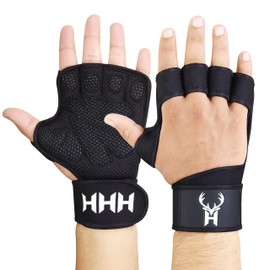 HHH Gym Gloves Weight Lifting Gym Gel padded Gloves strap wrist Body Building (M)