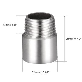 sourcing map Shower Head Extension Arm Stainless Steel 1/2PT Male to 1/2PT Female Thread 30mm Length Cast Pipe Fitting Coupler 2Pcs