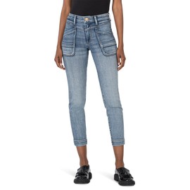 KUT from the Kloth Womens Reese High Rise Ankle Straight Leg Frt & BCK - Yoke, Electric, 12