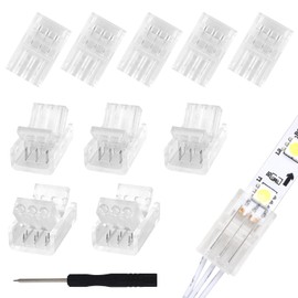RGBZONE 10Pcs 3 Pin 8mm LED Strip Connectors Gapless Solderless Strip to Wire Quick Connector Universal for 8mm Waterproof and Non-Waterproof WS2811 WS2812B LED Strip Lights