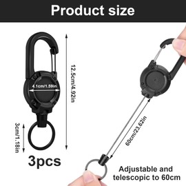 ROSYLEVE Retractable Key Chain with 60 cm Carabiner Hook Key Ring for Keys Belt Clip and Card Holder Steel Cable ID for Keys Card Holder Pack of 3