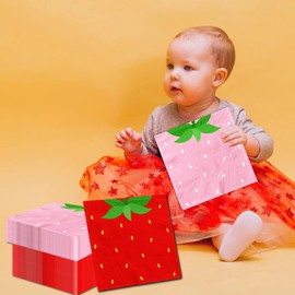 Decoraciones de cumpleaños de fresa, 40 servilletas de fiesta de fresa, bayas rosas y rojas, dulces para fiestas de fresa, bayas, dulces y suministros de fiesta