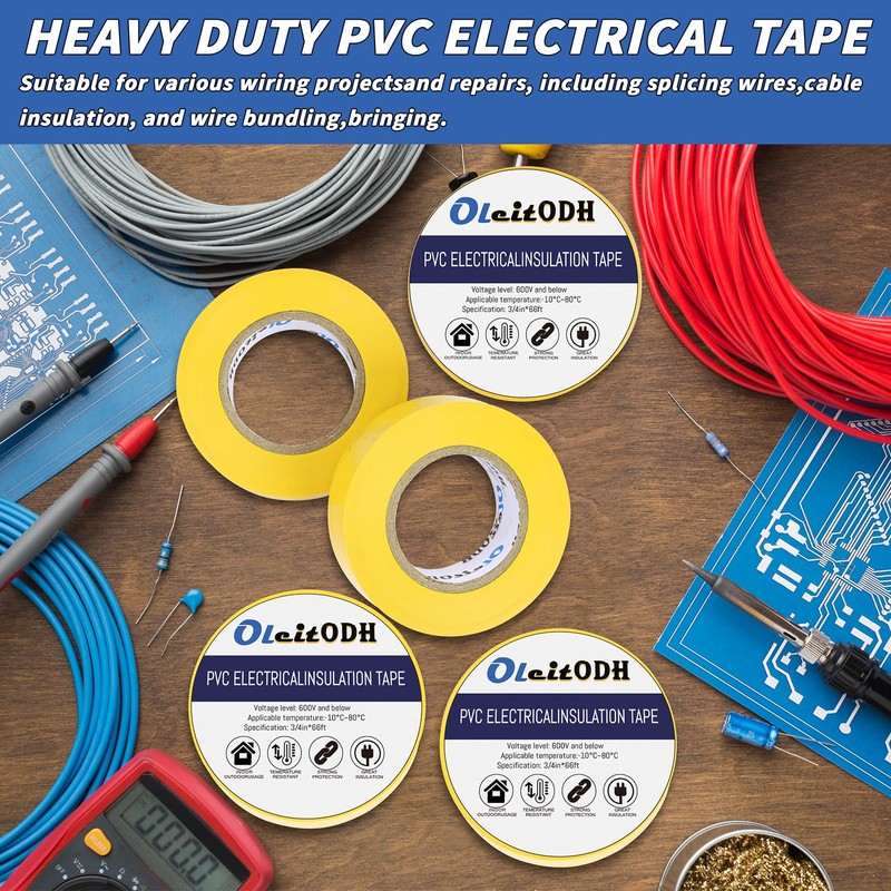 100 Rolls Yellow Electrical Tape Bulk 3/4 Inch x 66ft,