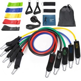 Resistance Bands with Handles, Fitness Workout Bands Set 18PCS, Anti-Snap Resistance Bands Kit 150 lbs, Exercise Training Tubes with Large Handles, Ankle Straps, Door Anchor, Carry Bag
