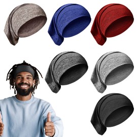 6 Pieces Unisex Spandex Dreadlocks Bands Elastic Long Hair Dreads Head Wraps Braids Bonnet Tubes Solid Colors Tube Headbands Dreadlocks Hair Wraps for Men Women Hair, 6 Colors (Dark Color)