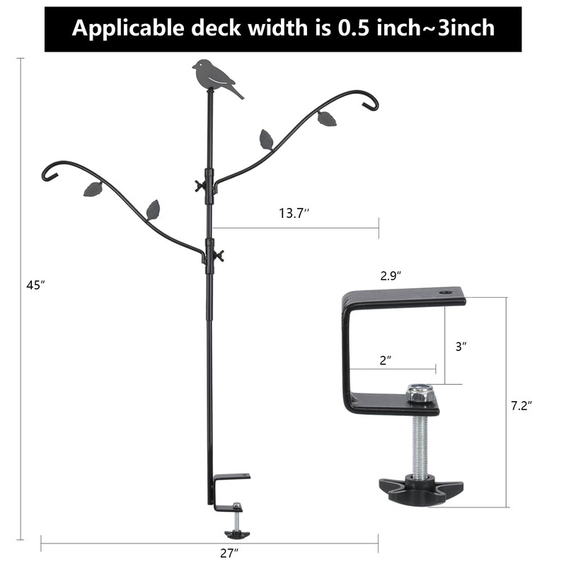 FEED GARDEN Deck Bird Feeder Pole, 42 Inches, Multiple Hooks,