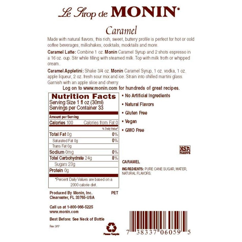 Monin - Caramel Syrup, Rich and Buttery, Great for Desserts,