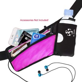 Running Belt Sport Waist Pack with Water Bottle Holder Hydration Belt Fanny Pack Reflective Stripes Cellphone Storage Earphone hole for Dog walker Hiking Travel (BLACK/PINK)