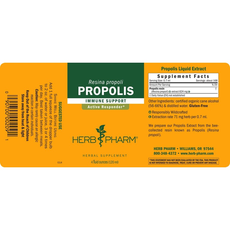 Herb Pharm Propolis Liquid Extract for Immune System Support -