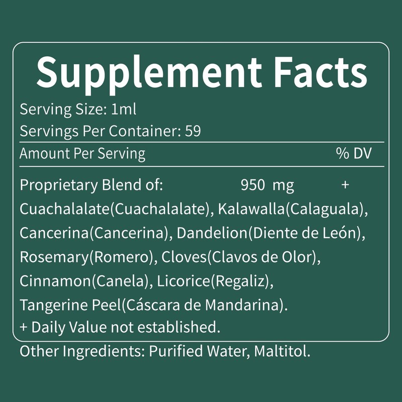Fuenvegtal Cuachalalate Digestive Drops: Herbal Supplement w/Licorice Root, Dandelion, Clove,