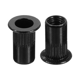 sourcing map M5 Rivet Nuts Carbon Steel Knurled Flat Head Threaded Insert Nut Black 60Pcs