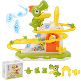 Race Track Toy Climbing Stairs Toys Roller Coaster Toy Double Track Dinosaur Slide Game with 3 Dinosaurs Race Car Toys with Music Light Orbit Chasing Game Gift for Kids Toddlers Boys Girls