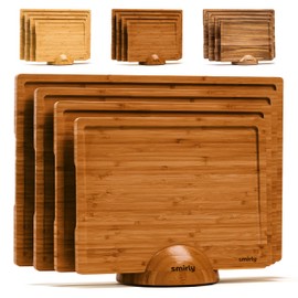 SMIRLY Wooden Cutting Boards For Kitchen - Bamboo Cutting Board Set with Holder, Wood Cutting Board Set, Cutting Board Wood, Wooden Chopping Board, Wooden Cutting Board Set