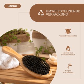 lampox Hair Brush, Boar Bristle Brush for Women, Men, Children, Bamboo Paddle Natural Bristles for Thin, Fine Hair, Improving Hair Texture (Bamboo)