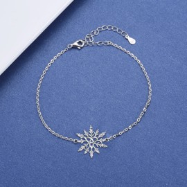 MANBU Sterling Silver Snowflake Earrings Necklace Bracelet: Winter Pendant Jewelry With Blue White Cubic Zirconia, Christmas Holiday Gifts for Women Snow Lovers (snowflake bracelet)