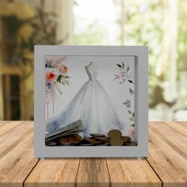 Wedding Dress Frame Money Box Wooden Romantic Bride Dress Frame Wooden Money Box for Wedding - Ideal for Wedding Ceremony Groom Bride Keepsake