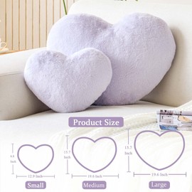 XVTRU Lavender Heart Pillows, Cute Heart Decorative Pillow, Heart Shaped Throw Pillows for Bed, Faux Rabbit Fur Plush Hoom Decor Pillow Cushion for Chair Sofa Living Room (Large-19.6"x15.7")