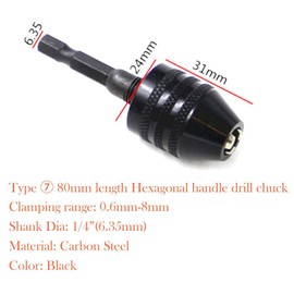 Drill Chuck 1/4" Hex-Shank 0.6-8mm Keyless Chuck Multi Universal Drill Chuck Adaptor Quick Change Drill Converter for Electric Grinder Black（Pack of 1）