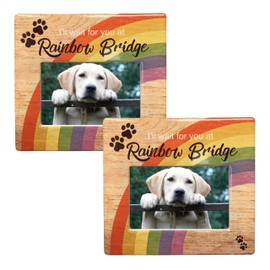 Rainbow Bridge Pet Memorial Frames - Set of 2 - I'll Wait for You at Rainbow Bridge - Loss of a Dog or Cat - Sympathy Condolence Picture Frame for Dogs and Cats That Passed - 7 1/4" H