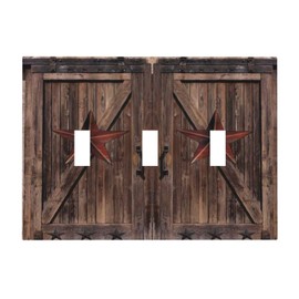Sghxwp Decorative Switch Plate Covers Vintage Brown Wood Barn Door Rustic Western Star 3 Gang Wall Plate Light Switch Cover Plate Triple Toggle Jumbo Electrical Faceplate for Farmhouse Decor