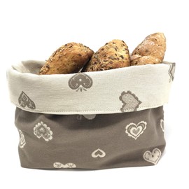 Gaidra Bread Basket – Fabric – Bread Basket – Tyrol, Alpine Country House Style, for Storage of Bread and Pastries, Double-Sided – High-Quality Workmanship – Beige Hearts Motif