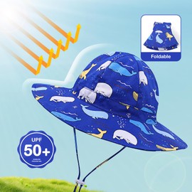 MK MATT KEELY Sun Hat, Safari Hat, Baby, Kids, Girls, Boys, Outdoor Hat, UV Protection, UPF50+, Sun Hat, Adjustable Drawstring, Wide Brim, Cute, Summer, Nursery School, 0-6 Years Old, whale blue, S