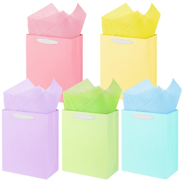 MOXARYSU 5 Pcs Medium Gift Bags With Handles: 7x4x9 Pastel