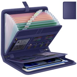 Fireproof Accordion File Organizer, Portable Expanding File Folder with Waterproof Zipper&Labels, Blue Document Organizer with 13 Pockets, File Organizer for Important Document/Paper Storage