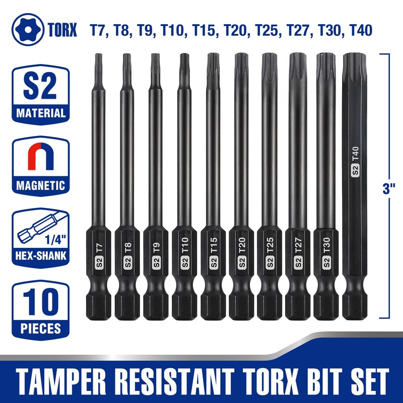 WORKPRO 10pcs Security Torx Bit Set, CNC Machined S2 Steel