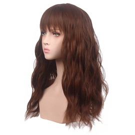 WildCos Long Brown Wavy Cosplay Wig for Girl and Women with Lovely Air Bangs