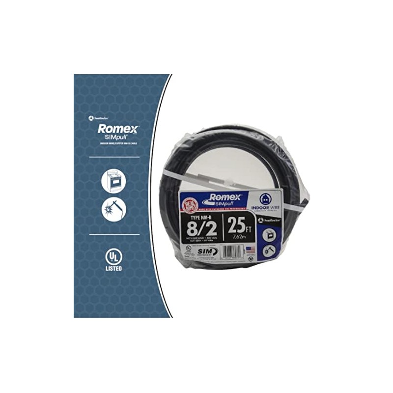Southwire 28893621 8/2 AWG 25ft. Nonmetallic With Ground Sheathed Cable,