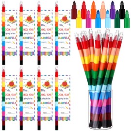 YXSJAS 36 Sets Square Swop Point Crayons for Kids Colorful Stacking Crayons Back to School Stationery Supplies with Greeting Card Children Twistables Pencils for First Day of School Party Bag Filler