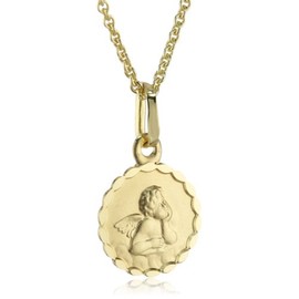 Xaana AMZ0212 Children's Guardian Angel Pendant 10 mm 333 Yellow Gold with Gold-Plated Silver Chain 36/38 cm, Yellow Gold, No Gemstone