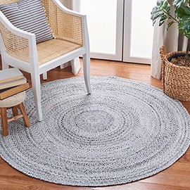 SAFAVIEH Braided Collection 7' Round Silver BRD851G Flatweave Country Cottage Reversible Entryway Foyer Living Room Bedroom Kitchen Area Rug
