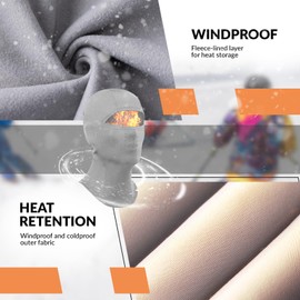 Qunature Winter Balaclava Neck Gaiter Scarf Warmer Mask Windproof Fleece Thermal Full Face Mask Cold Weather Snoods Unisex Outdoor Sports Mask Skiing Cycling Motorcycling Grey