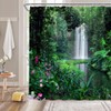 AMHNF Rainforest Waterfall Shower Curtain Nature Green Forest Flowers Waterfall