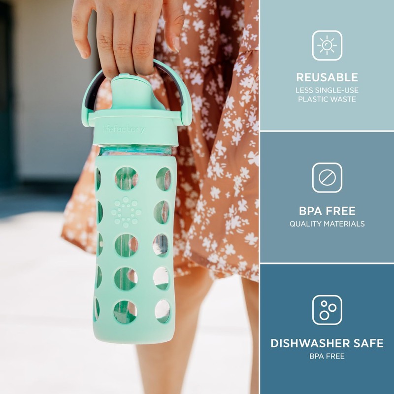 Lifefactory 12-Ounce Glass Water Bottle with Active Flip Cap and