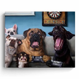 Bathroom Canvas Wall Art Decor - Funny Dogs Playing Video Games Canvas Art, Cute and Hilarious Dog Wall Art, Ideal Bathroom Decor for Dog Lovers and Pet Enthusiasts 11X14 inch