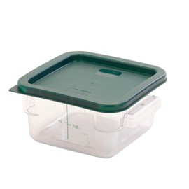 FSE Square Food Storage Container with Green Lid, 2 Quart, Polycarbonate, Reusable, Clear, NSF