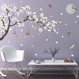 Wall Tattoo Flowers and Birds Tree, Wall Sticker Peach Blossom Cherry Blossom Plum Blossom Home Decor Wallpaper for Wall Stickers Mural Pictures Living Room Bedroom Children's Room Decoration