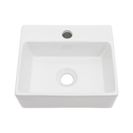 Kichae Wall Mount Hung Small Vessel Sink - Bathroom Corner Floating Sink Rectangle 13" x 11" Modern Bathroom White Porcelain Ceramic Vessel Vanity Sink with Faucet Hole