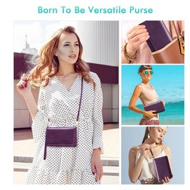 nuoku Women Small Crossbody Bag Cellphone Purse Wallet with RFID Card Slots 2 Straps Wristlet, Purple