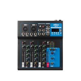 ZRAMO F4 Professional Audio Mixer for keyboard guitar mics with Bluetooth, 4 Channel Mixing Console with USB Clean Audio Interface, Stereo Equalizer, Ideal for Rehearsals,Church and Karaoke live show
