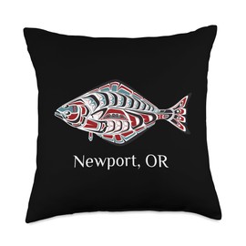 Proud Oregonian Halibut Lover Newport Oregon PNW Native Indian American Halibut Fishermen Throw Pillow, 18x18, Multicolor