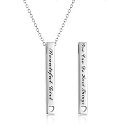 AXELUNA 925 Sterling Silver Vertical Bar Necklace Mantra Engraved Message Inspirational Jewelry Gifts for Women (Beautiful Girl You Can Do Hard Things)