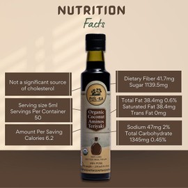 P L-RA Organic Coconut Aminos Sauce Teriyaki - Soy Sauce Alternative - Vegan, Paleo & Keto - Soy Free - Low Glycemic, Low Sodium - Marinade Substitute - Gluten Free - Kosher - 8.5 oz - Pack of 2